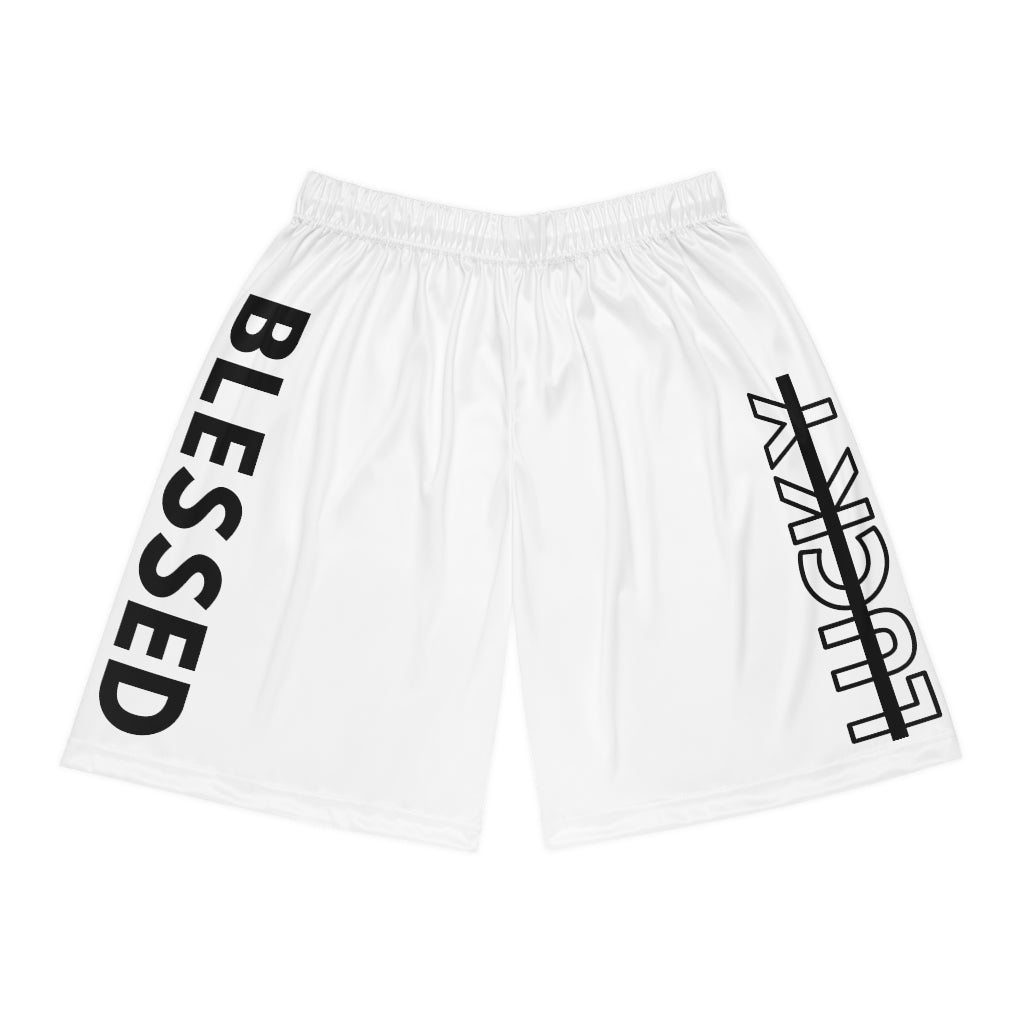 White Blessed Not Lucky (Men's Basketball Shorts)