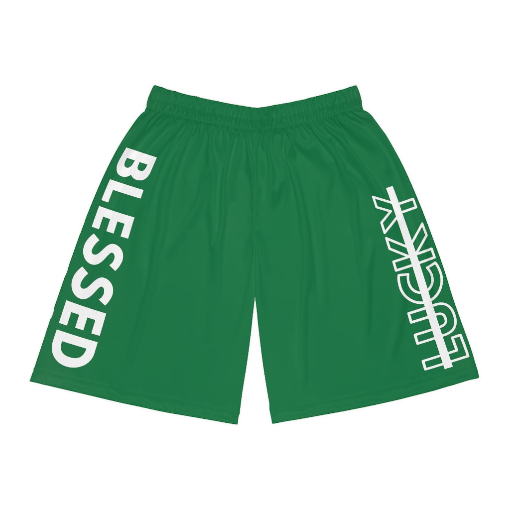 Green Blessed Not Lucky (Men's Basketball Shorts)