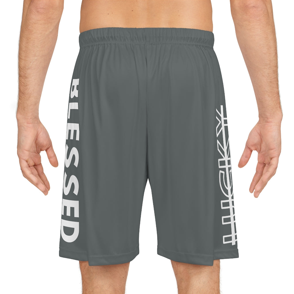 Grey Blessed Not Lucky (Men's Basketball Shorts)