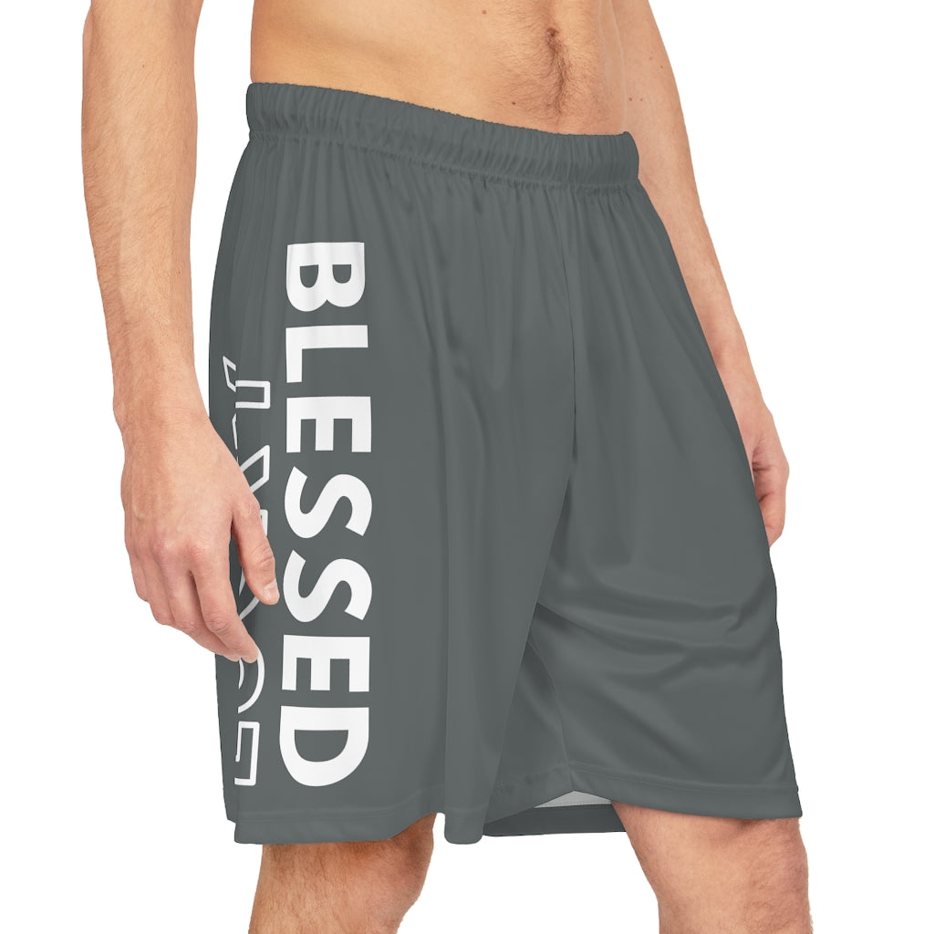 Grey Blessed Not Lucky (Men's Basketball Shorts)