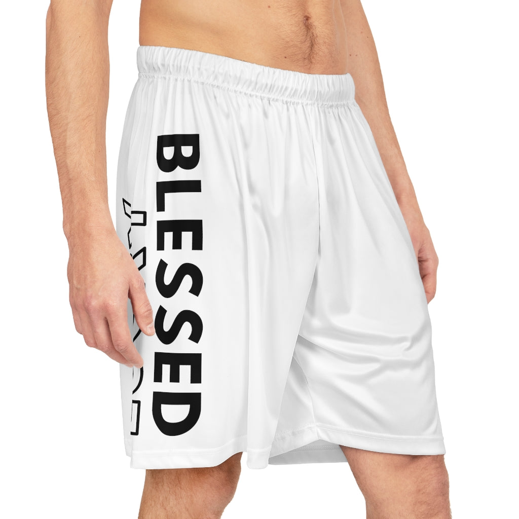 White Blessed Not Lucky (Men's Basketball Shorts)