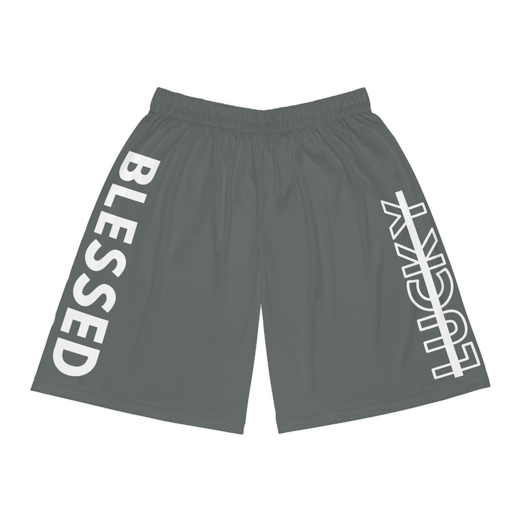 Grey Blessed Not Lucky (Men's Basketball Shorts)