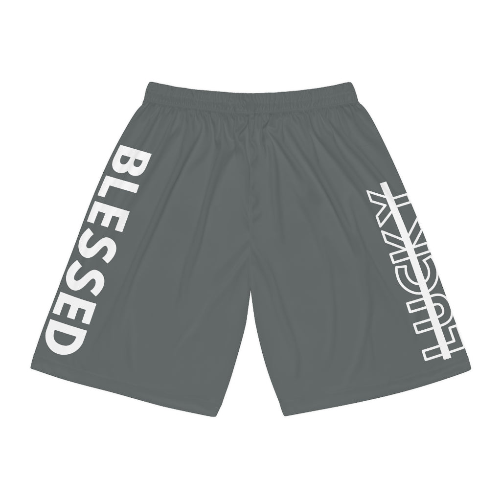 Grey Blessed Not Lucky (Men's Basketball Shorts)