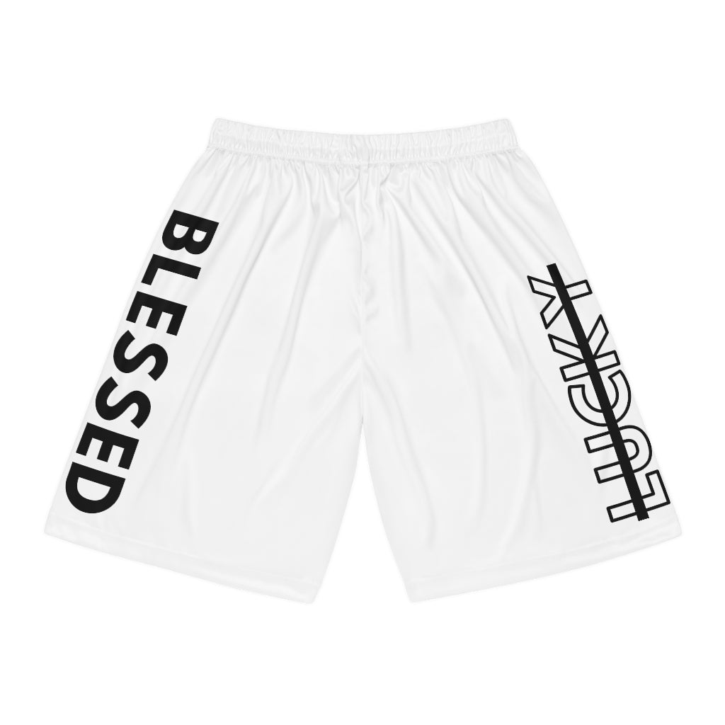 White Blessed Not Lucky (Men's Basketball Shorts)