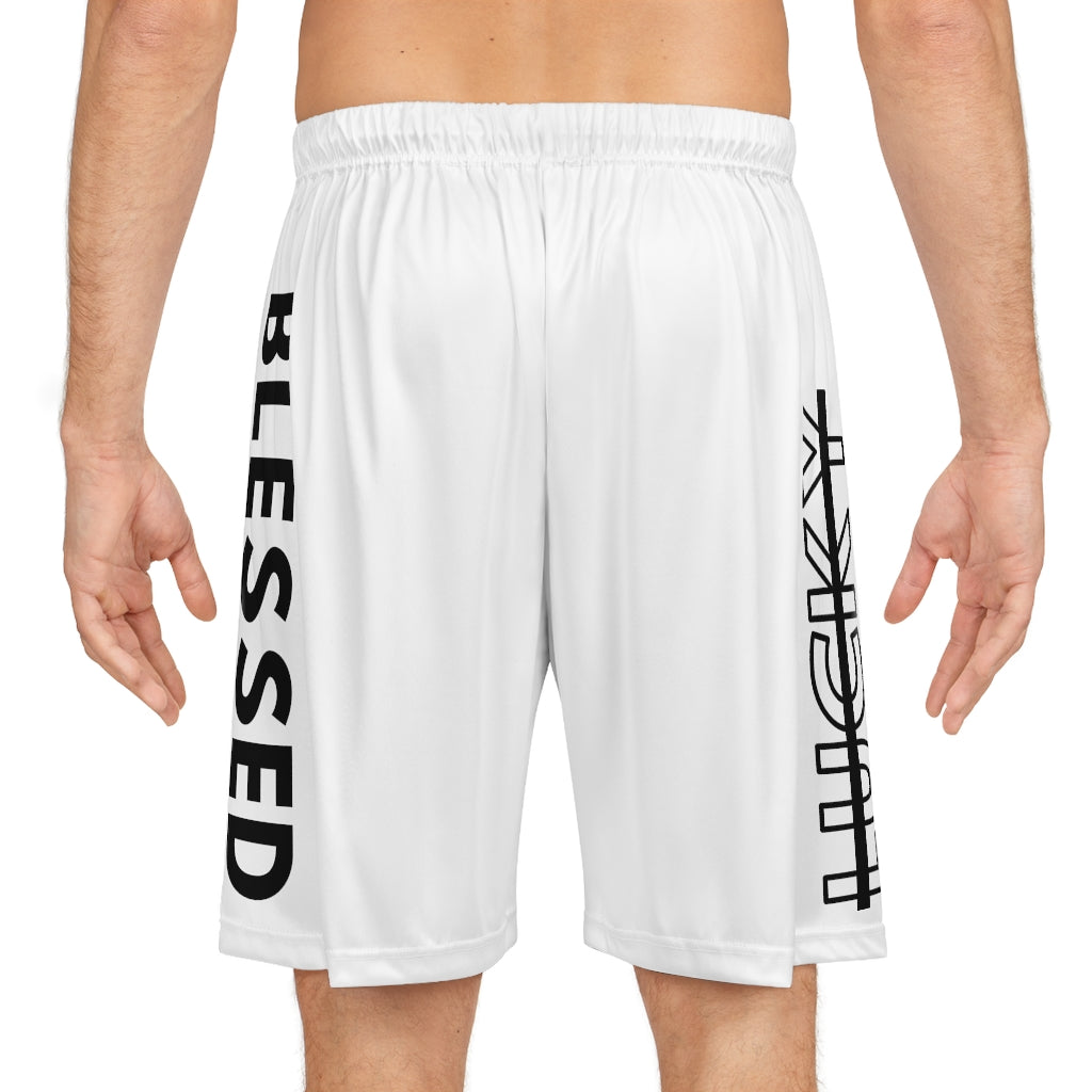 White Blessed Not Lucky (Men's Basketball Shorts)